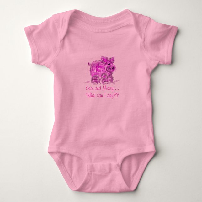 pig-cute and messy... baby bodysuit (Front)