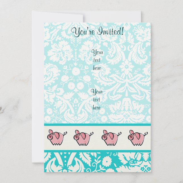 Pig; Cute Invitation (Front)