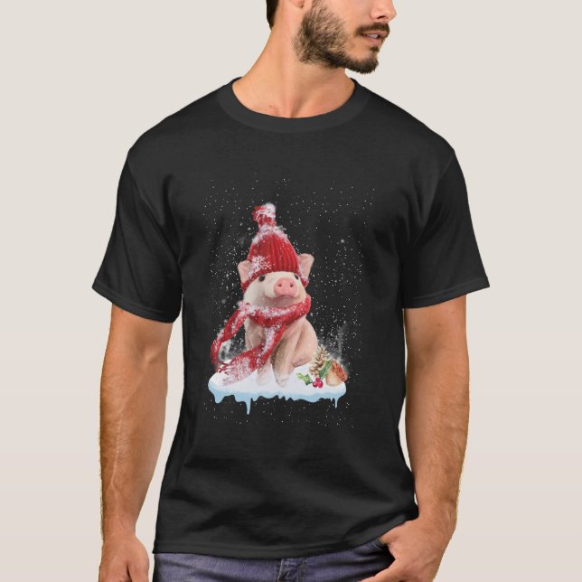 Pig Cute Welcome Christmas T-Shirt (Front)