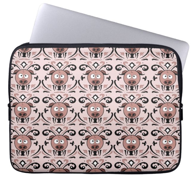 Pig Damask Pattern Laptop Sleeve (Front)