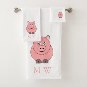 Pig Design Monogrammed Bath Towel Set