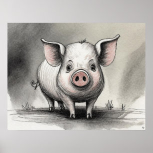 Pig Drawing - Archival Art Print
