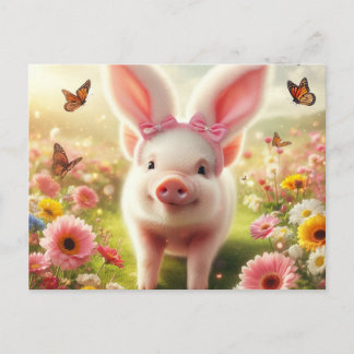 Pig Dressed as Easter Bunny Holiday Postcard