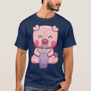 Pig Drinking Bubble Boba Tea Japanese  T-Shirt