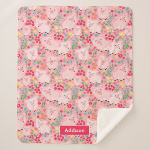 Pig Farm Animal Floral Rustic Personalised Sherpa Blanket