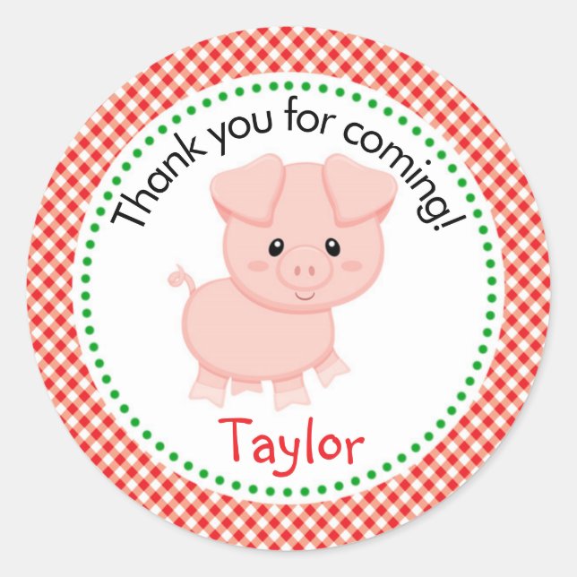 Pig Farm Animals Stickers -Red Checkers Background (Front)