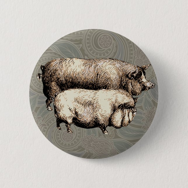 Pig Farm Country Antique Illustration Art 6 Cm Round Badge (Front)