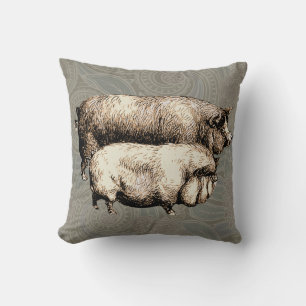Pig Farm Country Antique Illustration Art Cushion