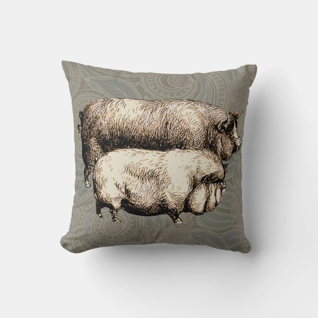 Pig Farm Country Antique Illustration Art Cushion (Front)