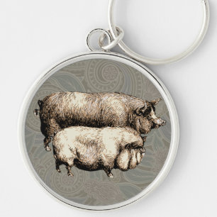 Pig Farm Country Antique Illustration Art Key Ring