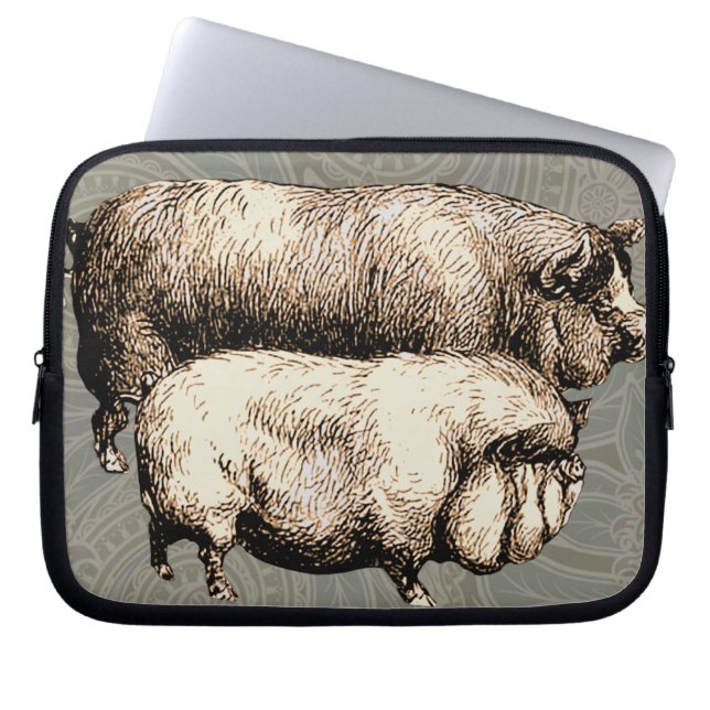 Pig Farm Country Antique Illustration Art Laptop Sleeve (Front)