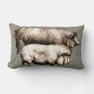 Pig Farm Country Antique Illustration Art Lumbar Cushion