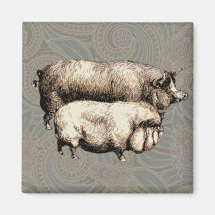 Pig Farm Country Antique Illustration Art Magnet