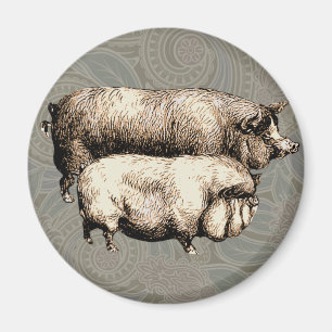 Pig Farm Country Antique Illustration Art Magnet
