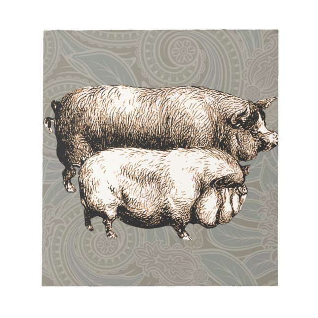 Pig Farm Country Antique Illustration Art Notepad (Front)
