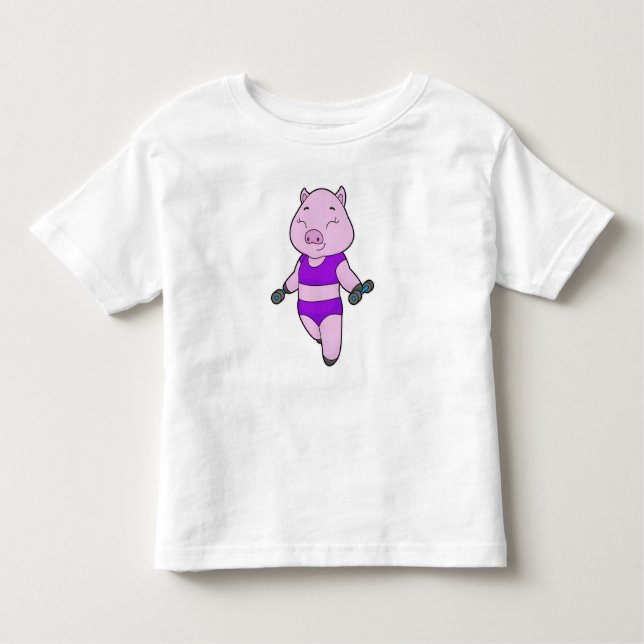 Pig Fitness Dumbbell Toddler T-Shirt (Front)