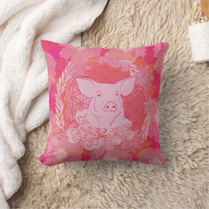 pig,flower of life, blue, mandala,zen,chakra,patt cushion