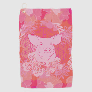 pig,flower of life, blue, mandala,zen,chakra,patt golf towel