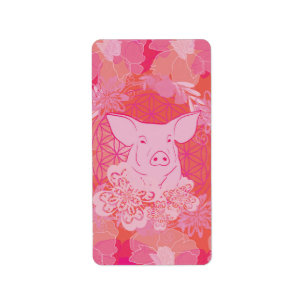 pig,flower of life, blue, mandala,zen,chakra,patt label