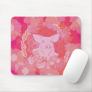 pig,flower of life, blue, mandala,zen,chakra,patt mouse pad