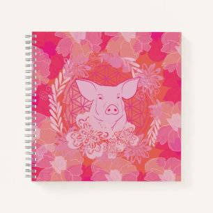 pig,flower of life, blue, mandala,zen,chakra,patt notebook
