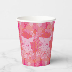 pig,flower of life, blue, mandala,zen,chakra,patt paper cups