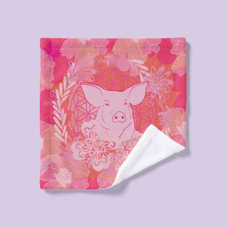 pig,flower of life, blue, mandala,zen,chakra,patt wash cloth
