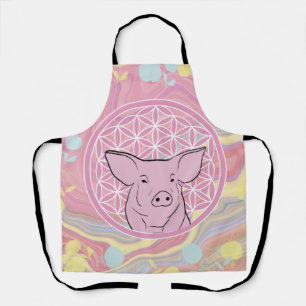 pig,flower of life, rose, mandala,zen,chakra, apron