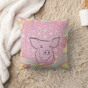pig,flower of life, rose, mandala,zen,chakra, cushion