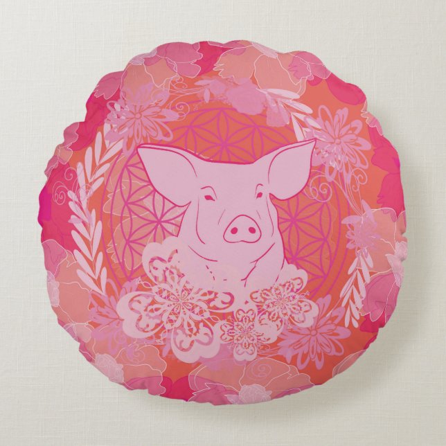 PiG Flower of life Round Cushion (Front)