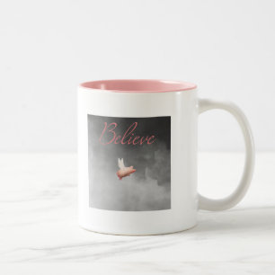 pig flying-believe Two-Tone coffee mug
