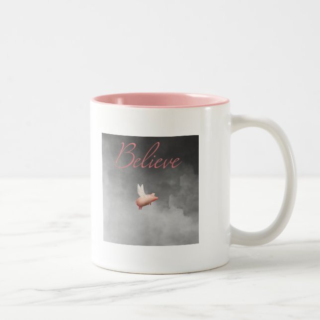 pig flying-believe Two-Tone coffee mug (Right)