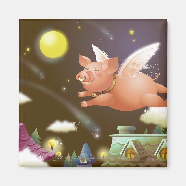 Pig flying in the sky magnet (Front)