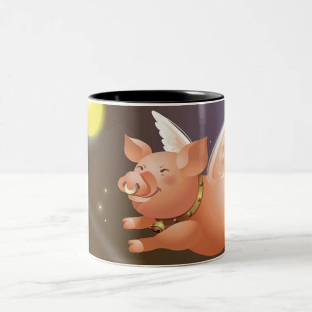 Pig flying in the sky Two-Tone coffee mug (Center)