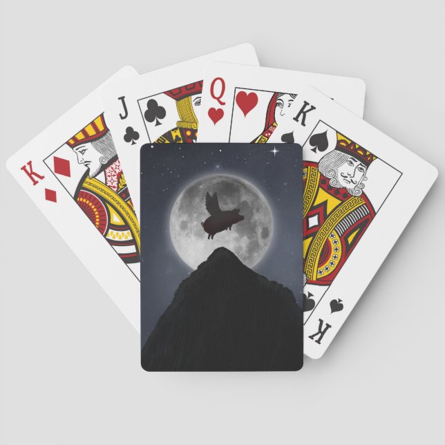 pig flying past full moon playing cards (Back)