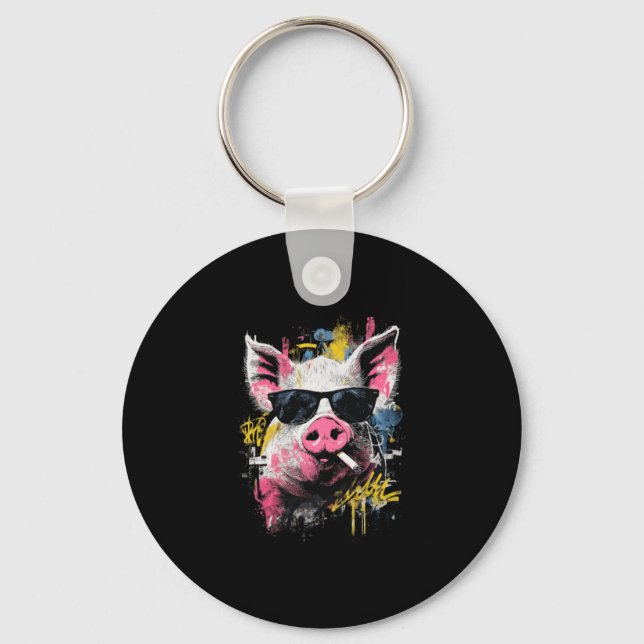 Pig Funny Animal Lover Fathers Key Ring (Front)