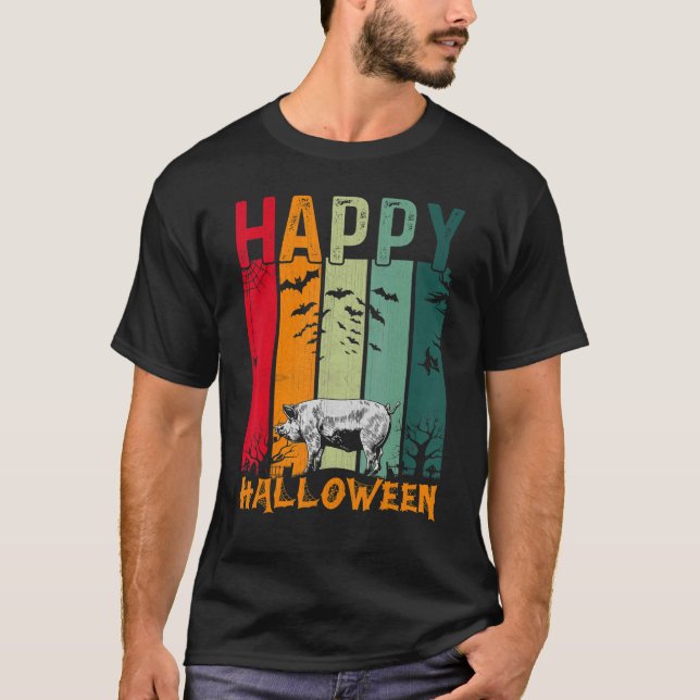 Pig   Girls Boys Retro Style Halloween Dinner Part T-Shirt (Front)