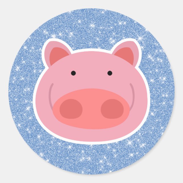 Pig Glitter Classic Round Sticker (Front)