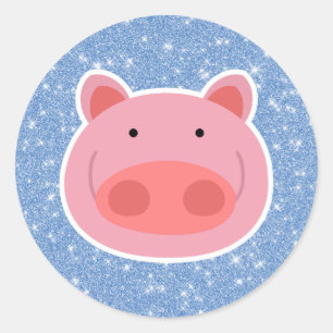 Pig Glitter Classic Round Sticker