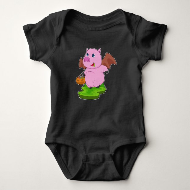 Pig Halloween Bat Baby Bodysuit (Front)