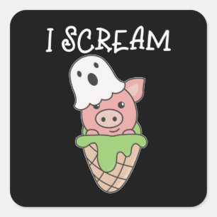Pig Halloween Ghost I Scream Ice Cream Pun Square Sticker