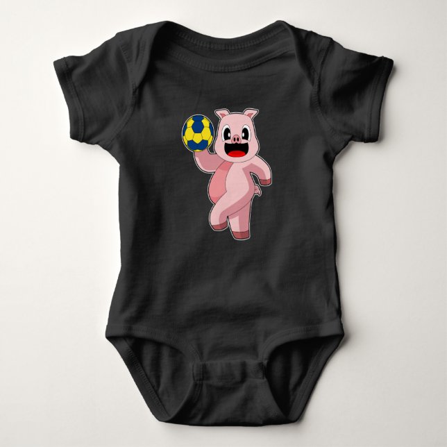 Pig Handball player Handball Baby Bodysuit (Front)