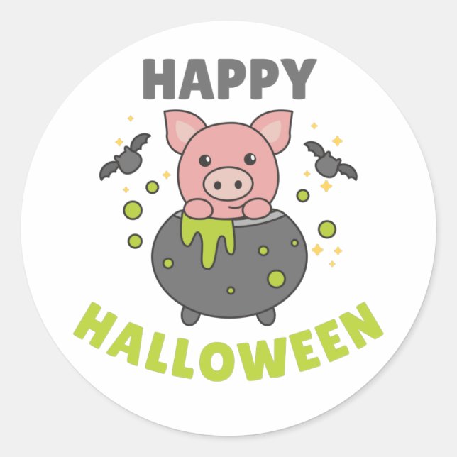 Pig Happy Halloween Cauldron Bat Classic Round Sti Sticker (Front)