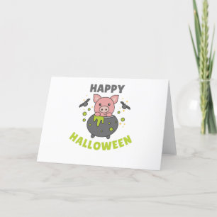 Pig Happy Halloween Cauldron Bat Holiday Card