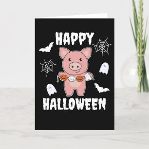 Pig Happy Halloween Pumpkin Bat Costume Holiday Card