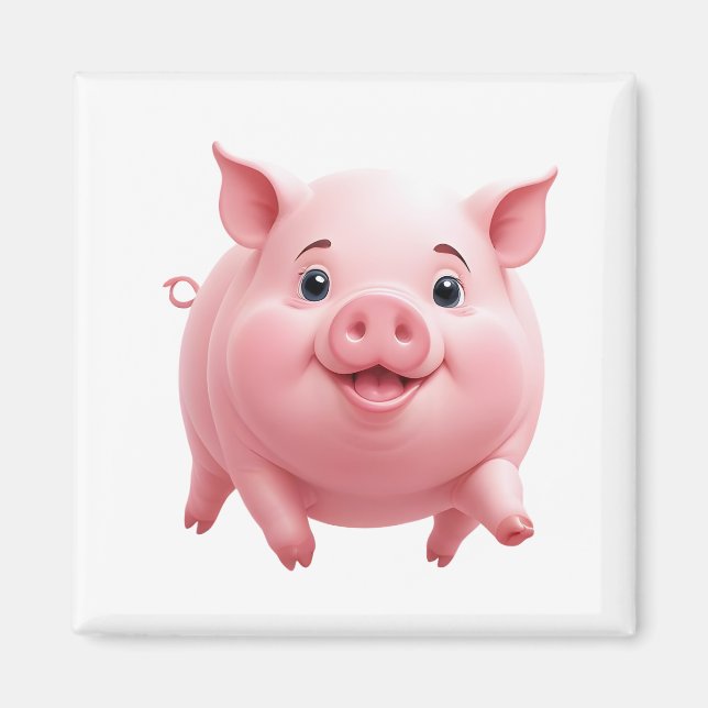 Pig Happy Playful Fun Jumping In The Air Joyful Magnet (Front)