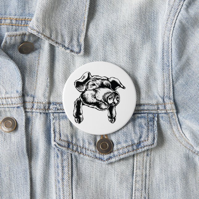 Pig Head Farm Animal Drawing in Black White 7.5 Cm Round Badge (Creator Uploaded)