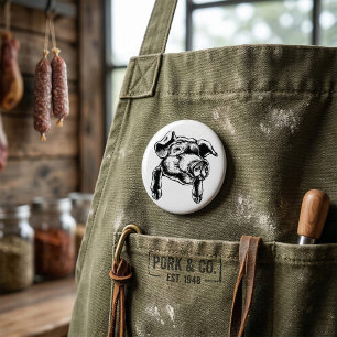 Pig Head Farm Animal Drawing in Black White 7.5 Cm Round Badge