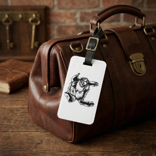 Pig Head Farm Animal Drawing in Black White Luggage Tag