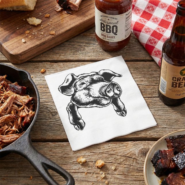 Pig Head Farm Animal Drawing in Black White Napkin (Creator Uploaded)